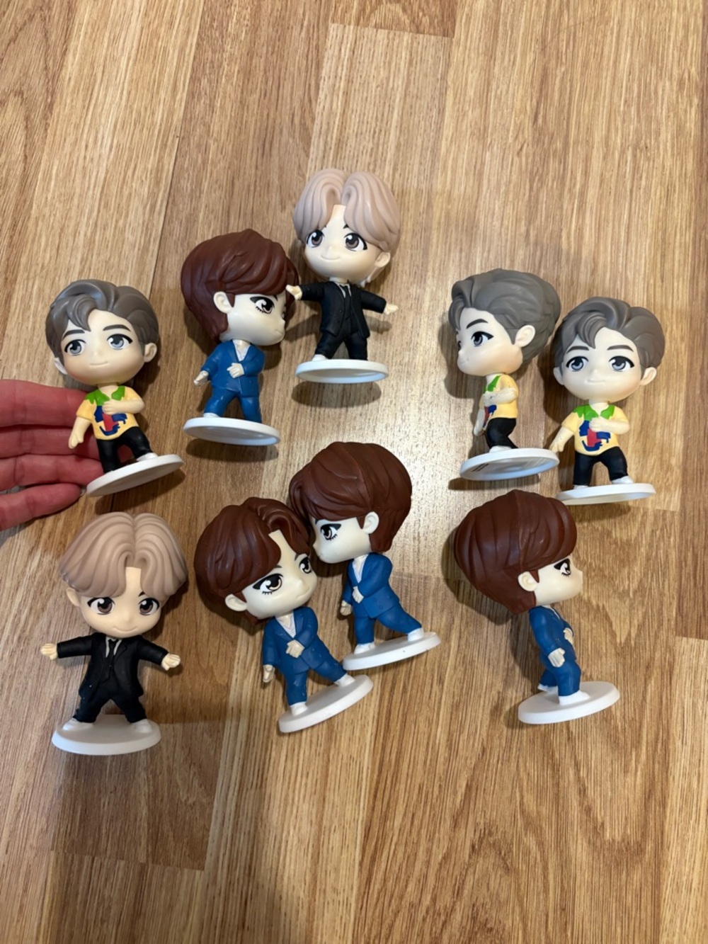 Set of 9 Cute Boy Character Figures - Blue, Brown, Gray & White
